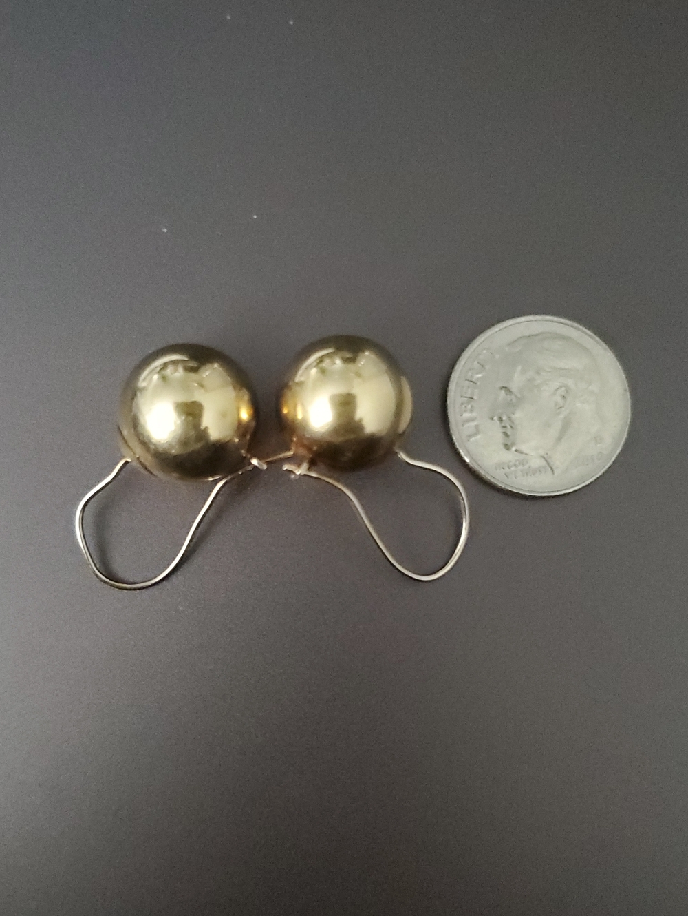 Very Large Classic Real 14k Gold Sphere Drop Earrings - Women Jewelry